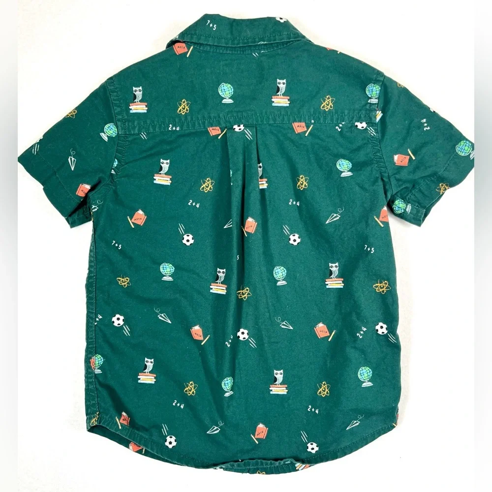 THE CHILDRENS PLACE Boys Doodle Poplin Button Up‎ Shirt 2T Back to School Green